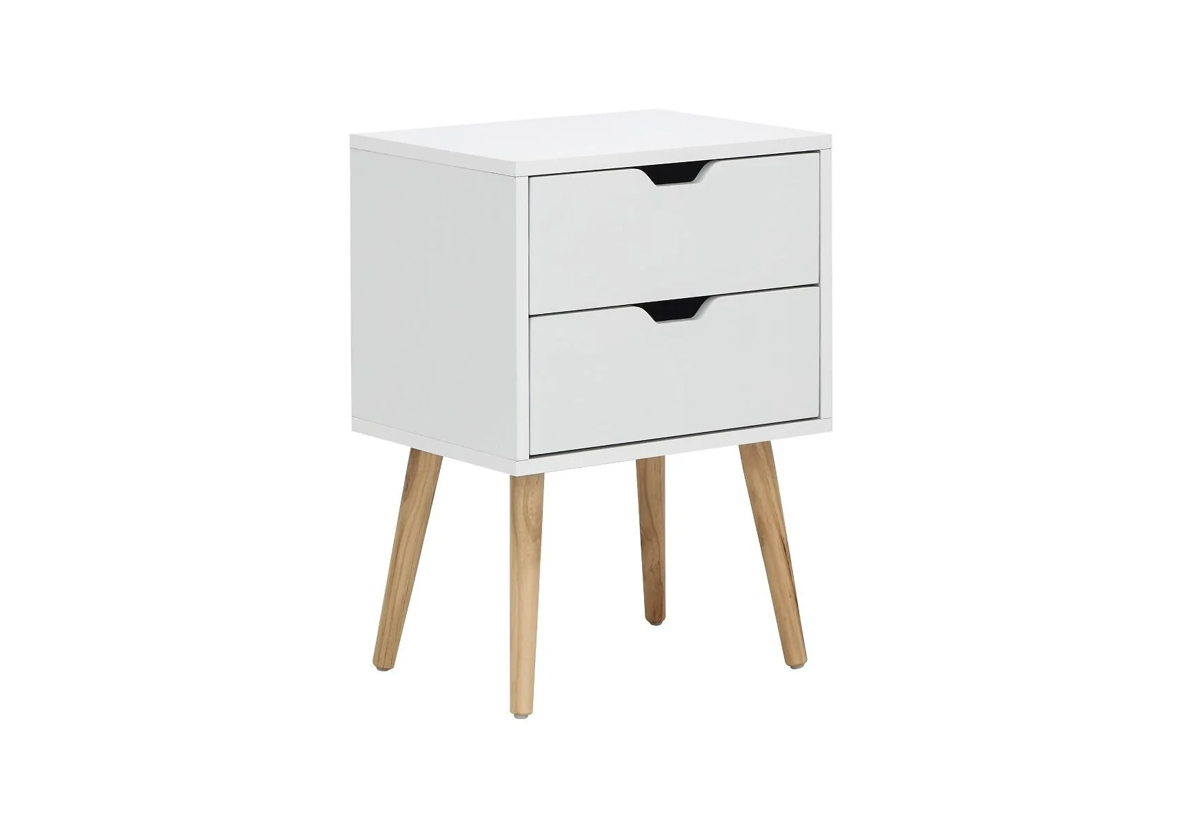 2 drawer minimalist bedside tables with wooden legs