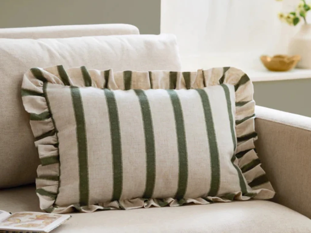 Wylder Connie Rectangular Striped Ruffle Polyester Cushion