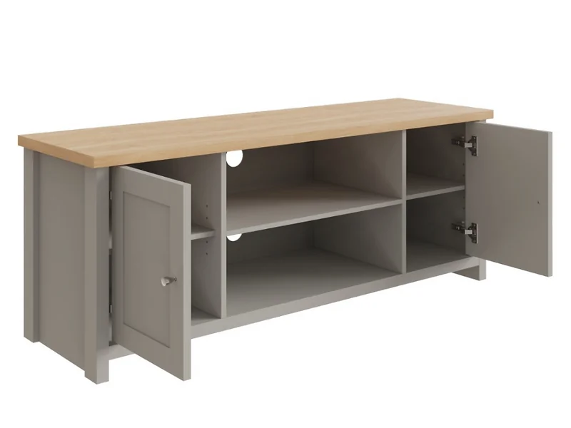GFW Lancaster TV cabinet with cupboards and open shelves