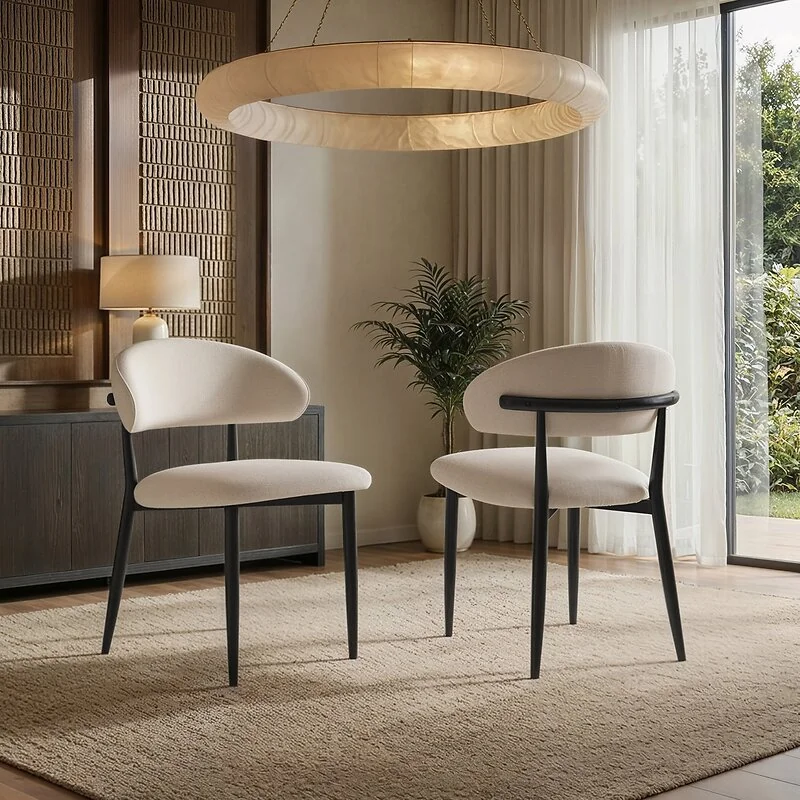SOLACE+CO Cyra Set of 2 Dining Chairs with Curved Back Beige Chenille