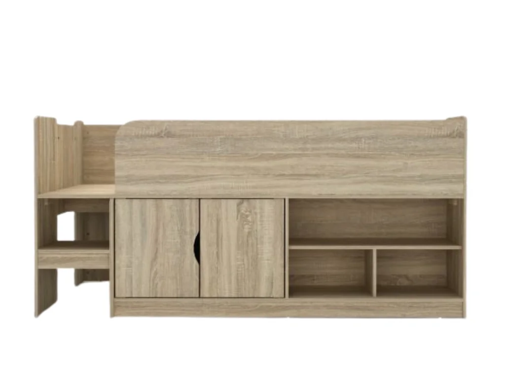Kidsaw Kudl Oak mid sleeper bed with cupboard  shelves and underbed storage