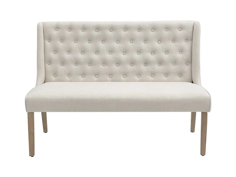 Living & Home Tufted Upholstered Dining Bench with Backrest Beige Linen Rubberwood