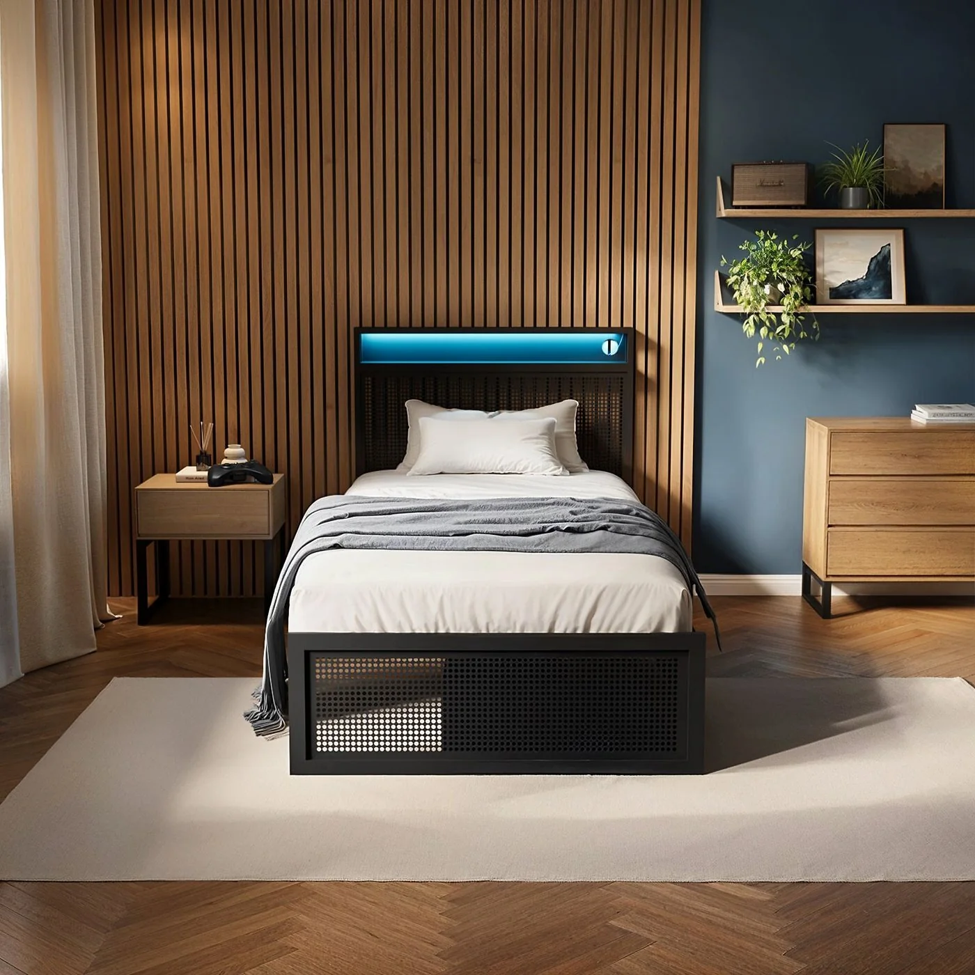 Flair Callan Single Metal Bed with Storage & LED Black image 3