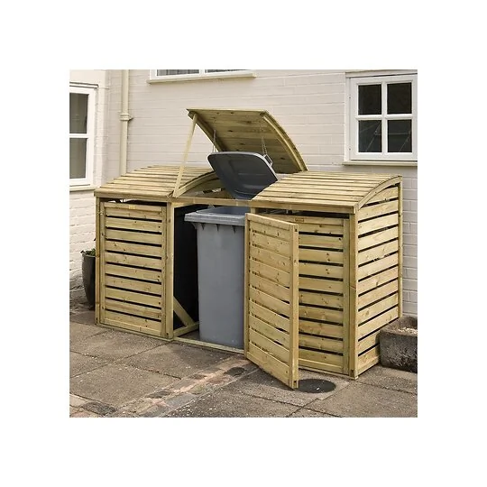 Rowlinson Wooden Triple Wheelie Bin Storage in Natural Timber