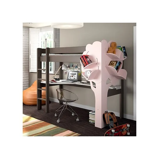 Mathy by Bols High Sleeper Bed in Dominique Design with Desk & Tree Bookcase