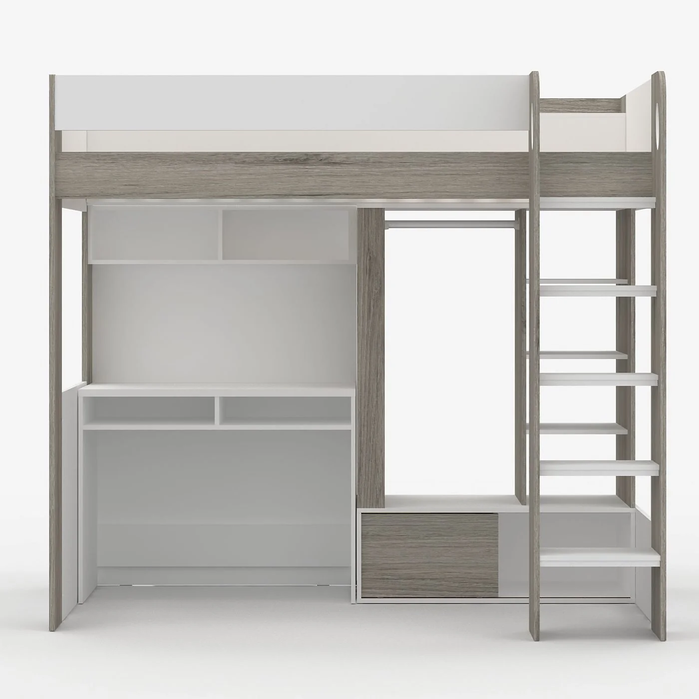Flair Hampton Single High Sleeper Bed with Desk & Wardrobe White & Grey image 5