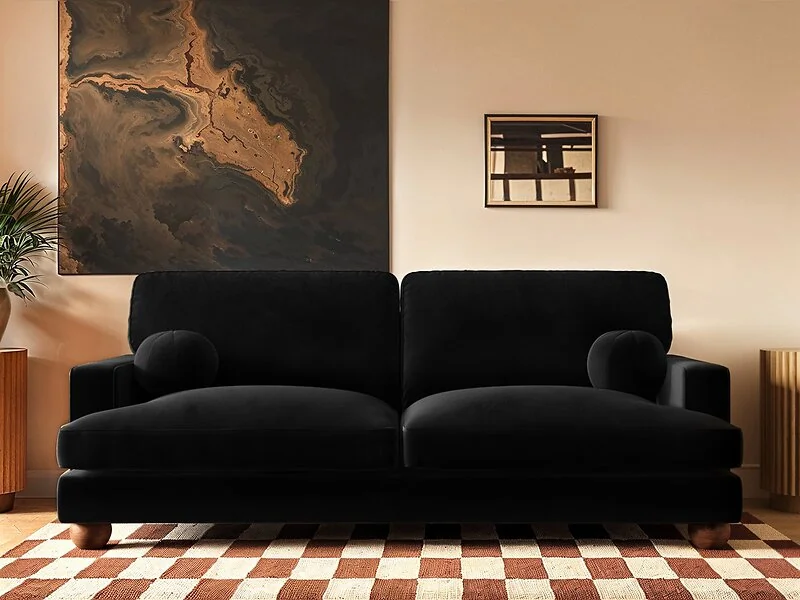 SOLACE+CO Addison 3 Seater Sofa Black Velvet