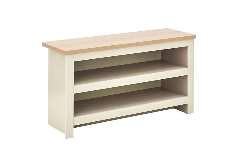 Lancaster shoe bench with open storage shelves