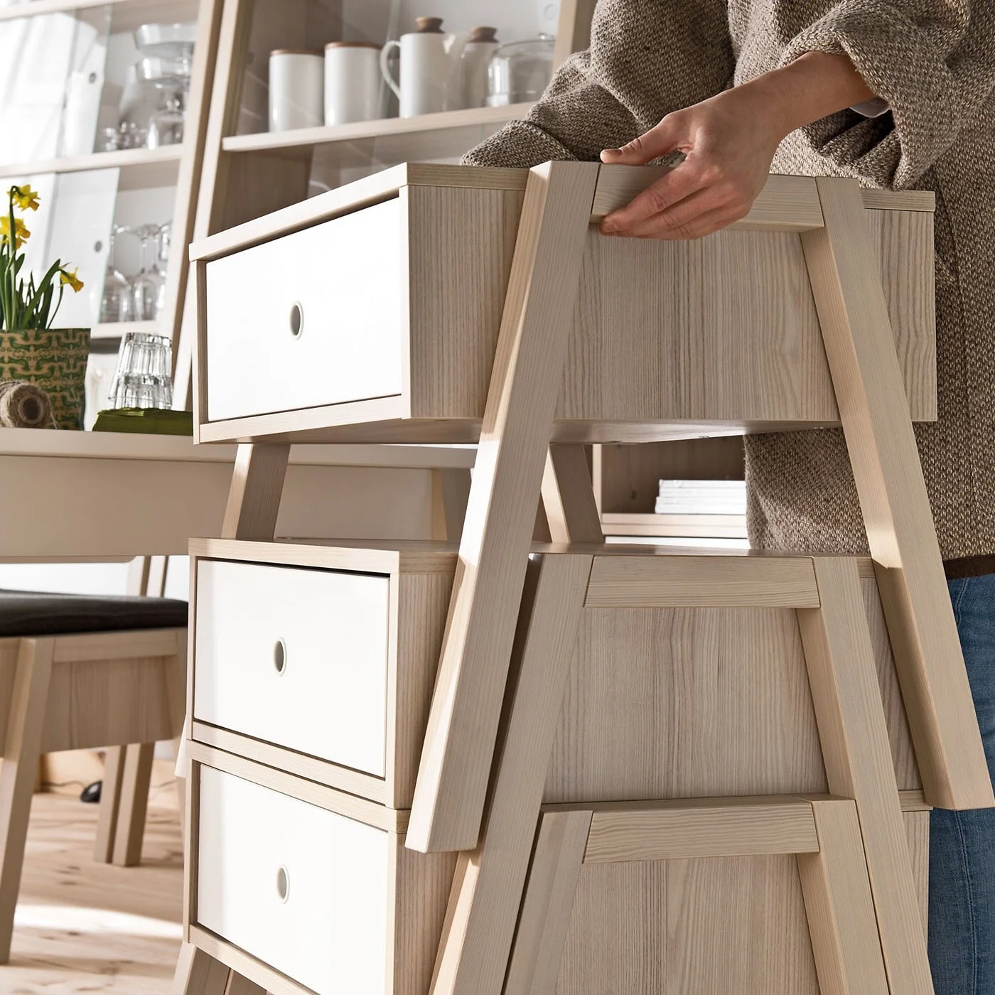 Vox Spot Stool / Bedside Table in Acacia & White image 3