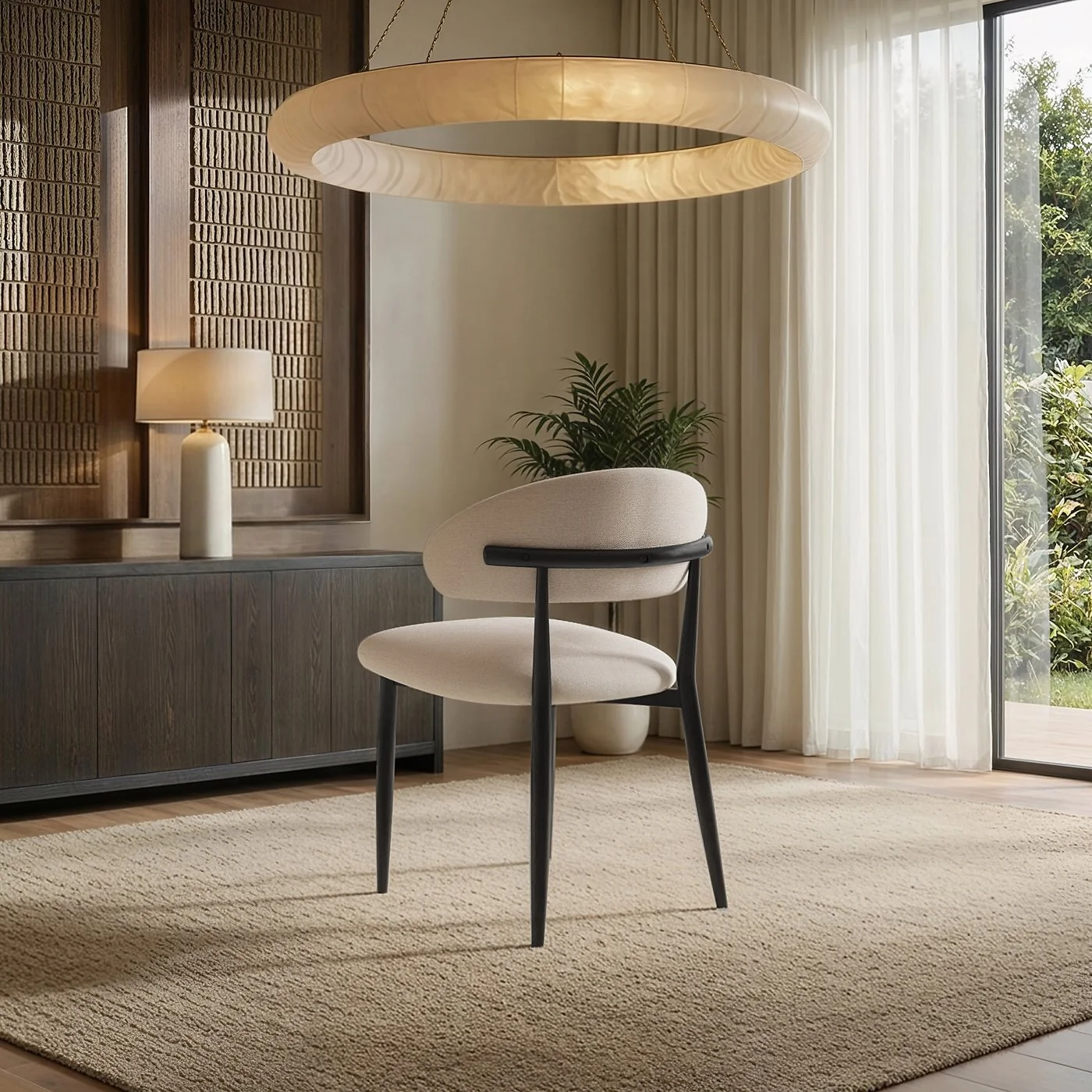 SOLACE+CO Cyra Set of 2 Dining Chairs with Curved Back Beige Chenille image 3