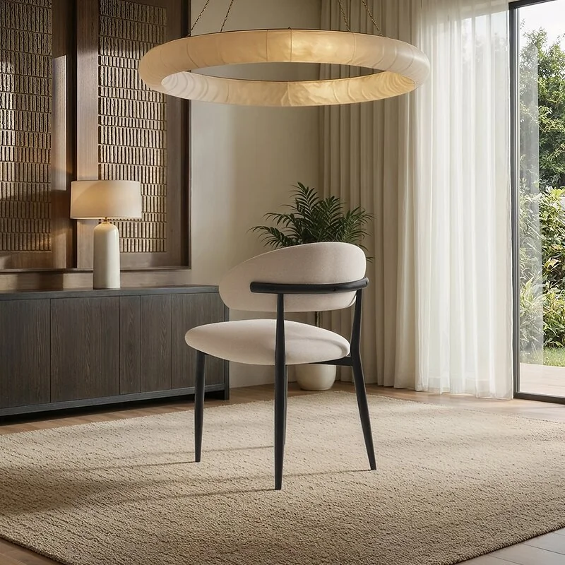 SOLACE+CO Cyra Set of 2 Dining Chairs with Curved Back Beige Chenille image 3