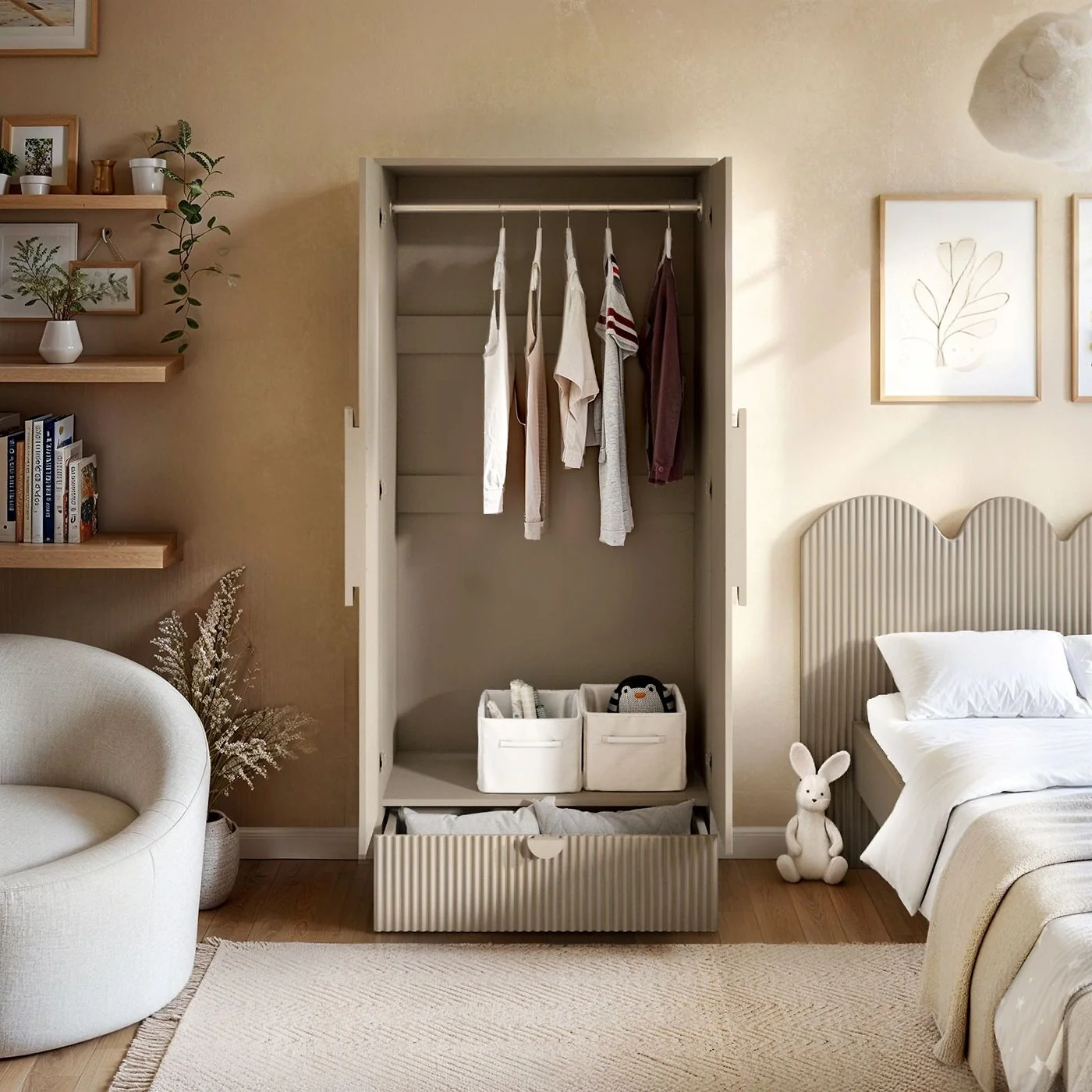 Flair Calista Ribbed Wardrobe 2 Doors with Drawer Taupe image 2