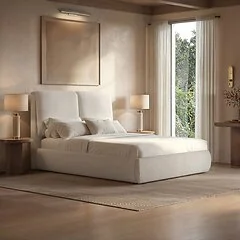 SOLACE+CO Lydia Upholstered Ottoman Storage Bed Cord Fabric Beige