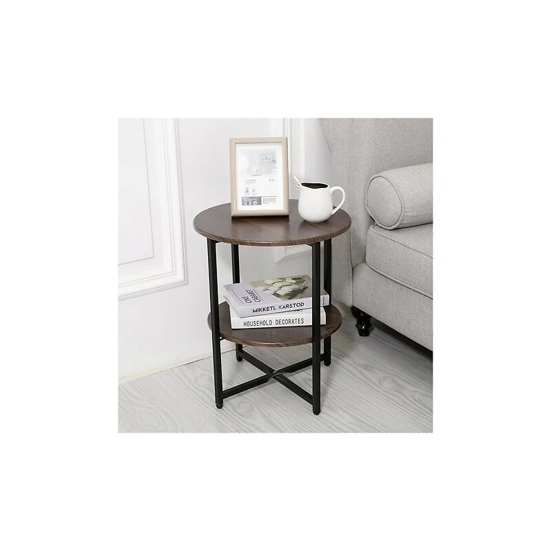 Living & Home Small Round Coffee Table with 2 Tier image 2
