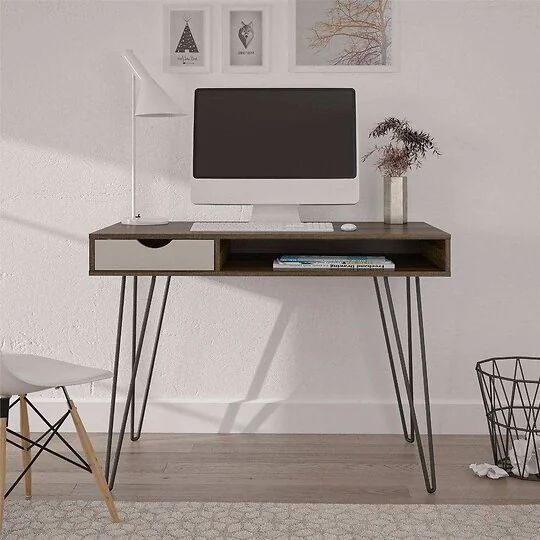 Dorel Harmony Concord Desk with Storage in Brown Grey