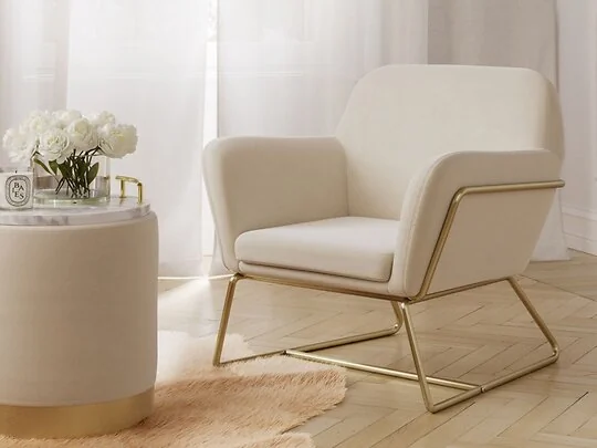 LPD Charles Armchair Cream Velvet With Lara Pouffe Cream Velvet