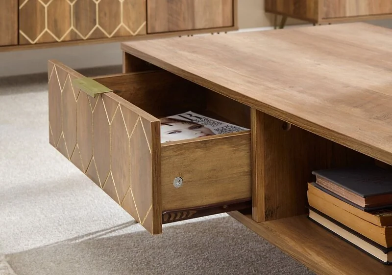 GFW Orleans Coffee Table with Storage Drawers and Gold Hairpin Legs