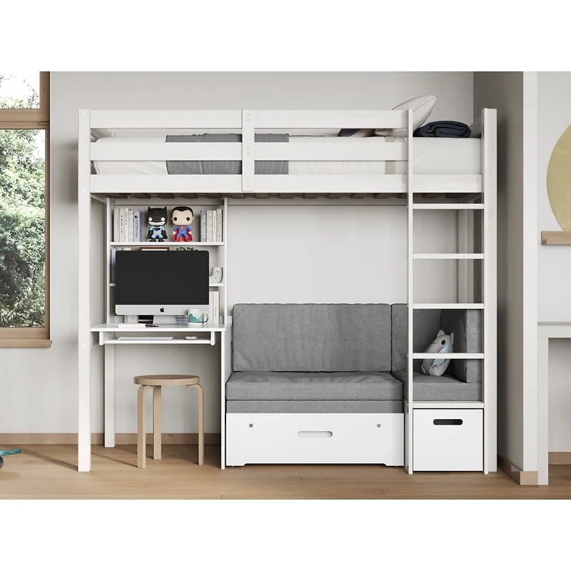 Noomi Eino White High Sleeper Bed With Futon Sofa and Desk image 2
