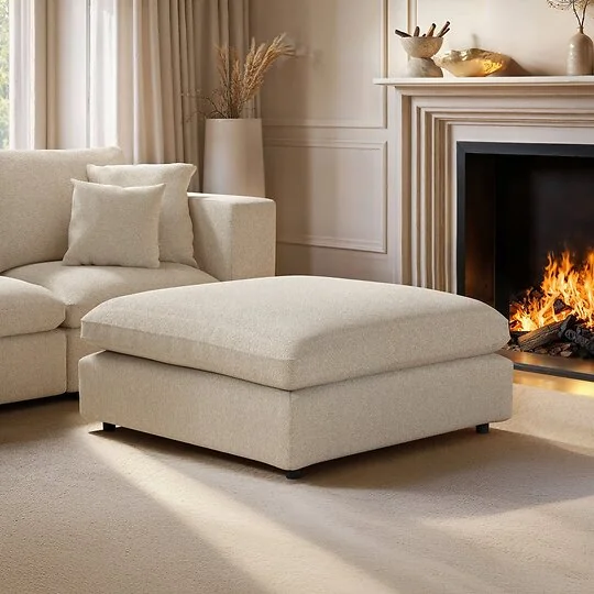 SOLACE+CO Asher Large Square Upholstered Footstool 