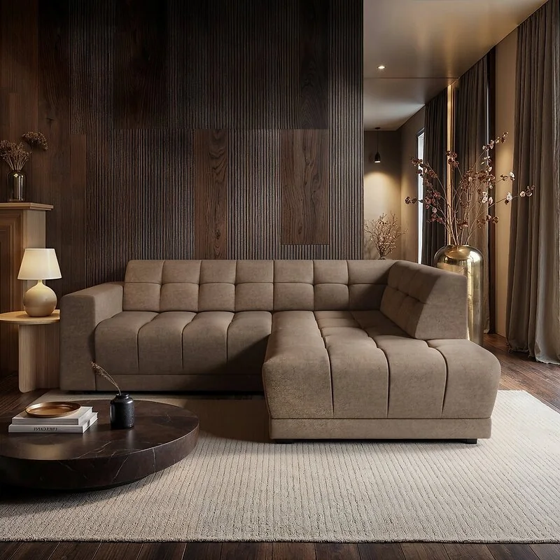 SOLACE+CO Asta 3-Seater Right Corner Faux Suede Leather Fabric Sofa