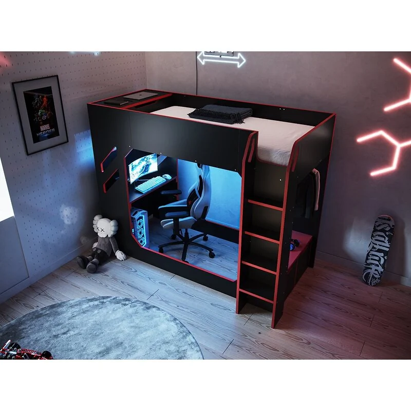 Recoil Shuttle LED Gaming High Sleeper Bed Single Black image 2