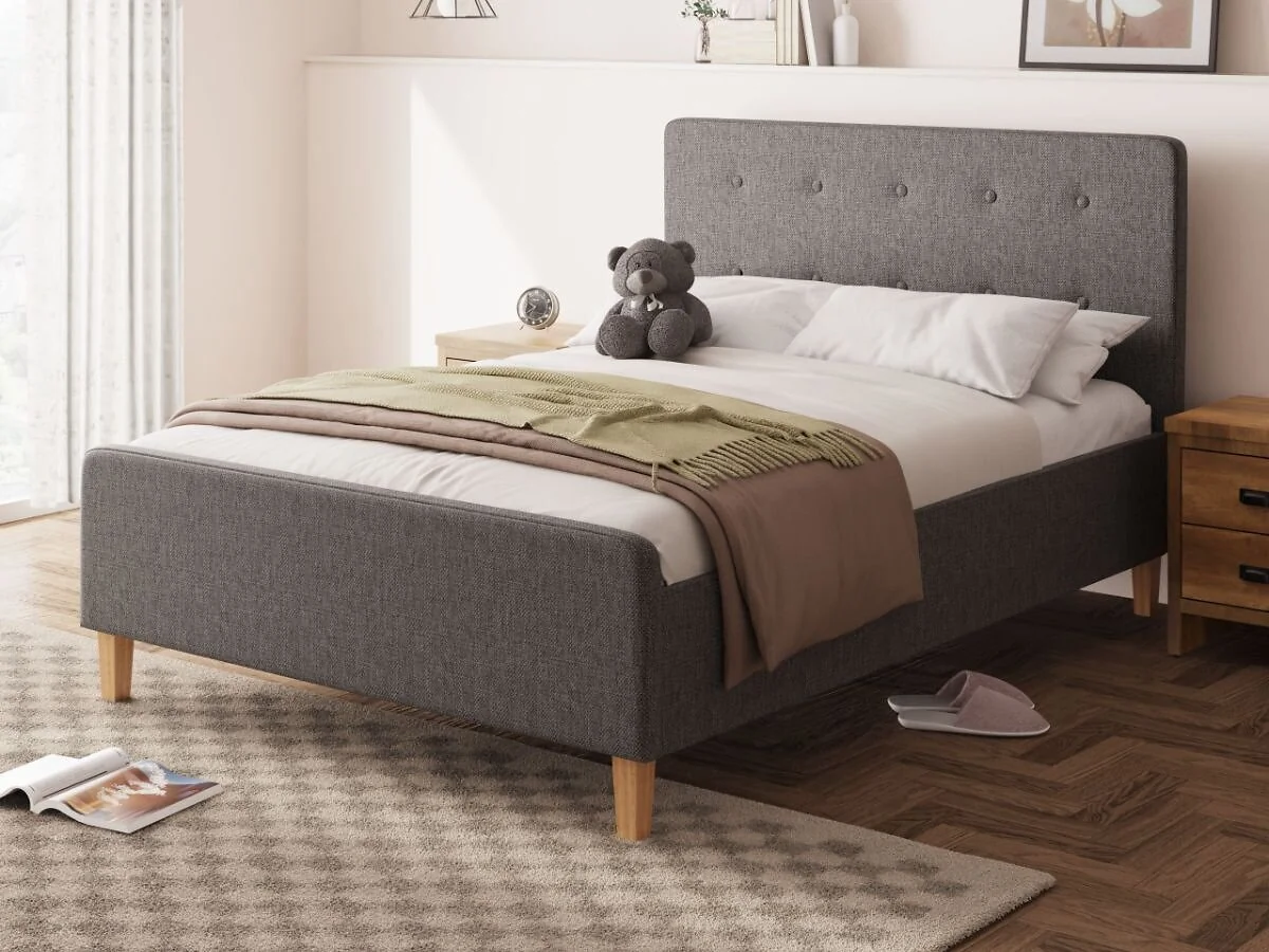 Grey fabric side lift ottoman bed frame