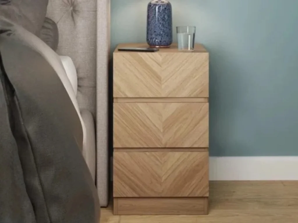 Herringbone bedside table with storage drawers