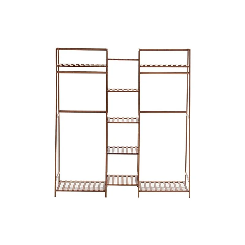 Living & Home Bamboo Trapezoid Clothing Rack with 5-Tier Storage Shelves Multi-Functional Clothes Hanging Rack Stand image 3