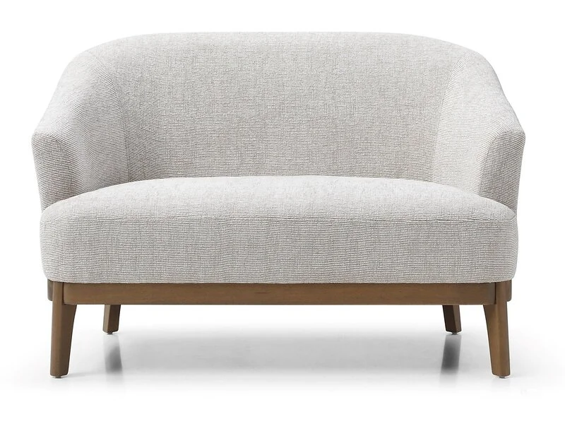 Kyoto Ella tub-style two-seater chair with chenille upholstery and antique wood plinth