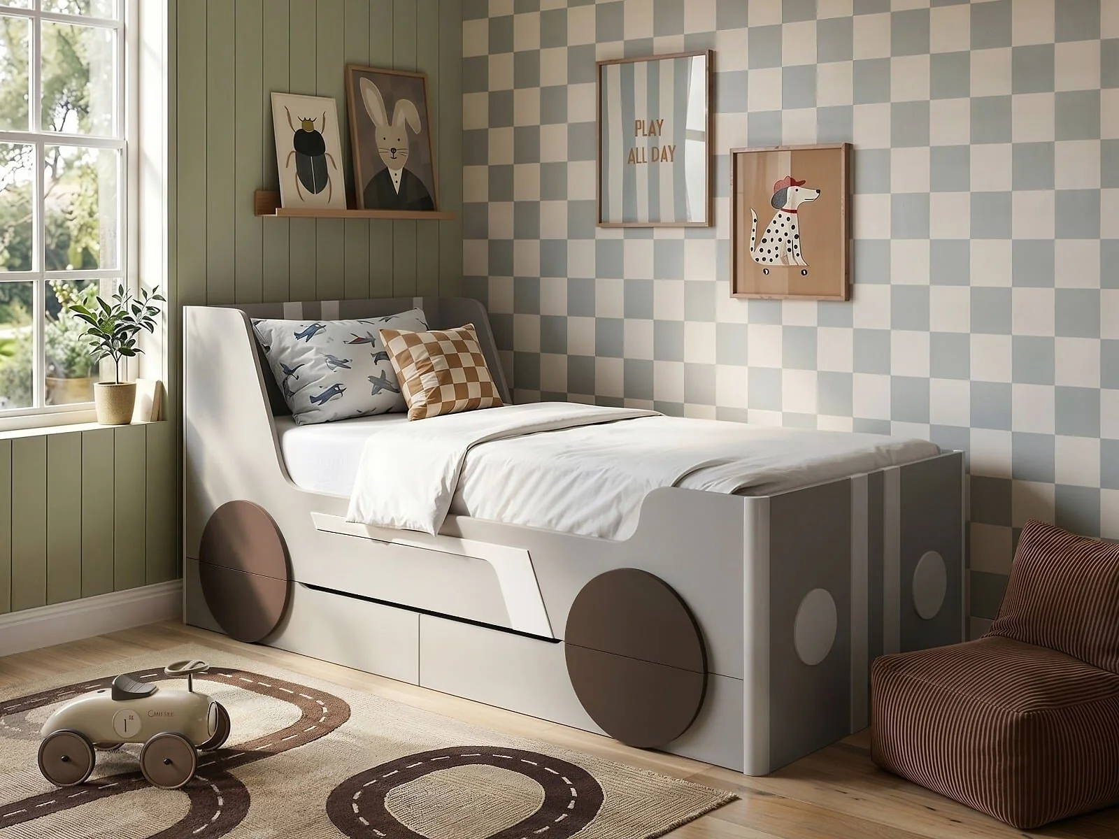 Flair Cooper Single Car Bed with Drawers Grey