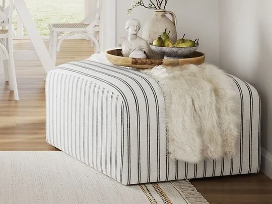 LPD Ryder Stripe Pouffe Footstool Striped Cotton Blend Upholstered