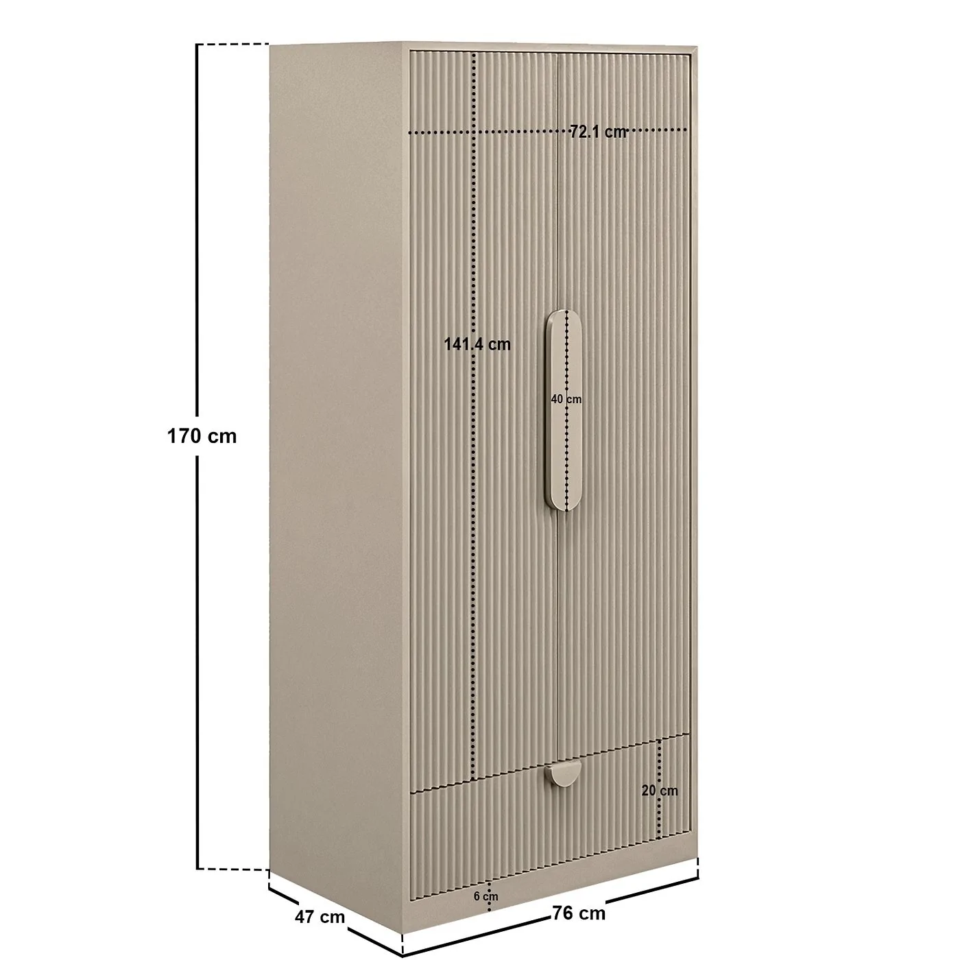 Flair Calista Ribbed Wardrobe 2 Doors with Drawer Taupe image 6
