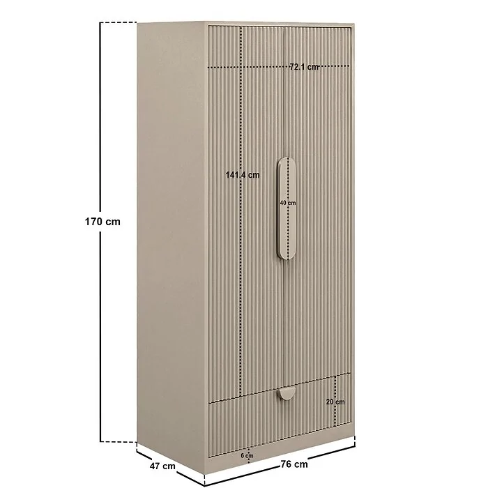 Dimensions diagram: Flair Calista Ribbed Wardrobe 2 Doors with Drawer