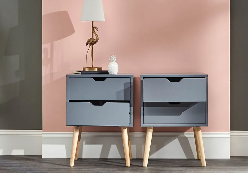 GFW Nyborg Scandinavian 2 Drawer Bedside Tables Set of 2 with Wooden Pine Legs