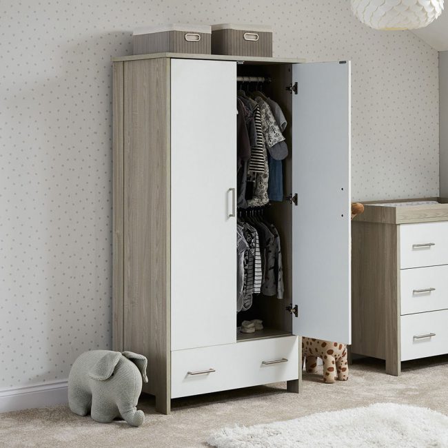 Obaby-Nika-2-Door-Wardrobe-with-Hanging-Rails-and-Storage-Drawer